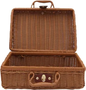 Cabilock Woven Makeup Organizer Portable Vintage Storage Container for Cosmetics Dark Brown Multi Compartment Design for Makeup Brushes Lipstick and More Sturdy Material