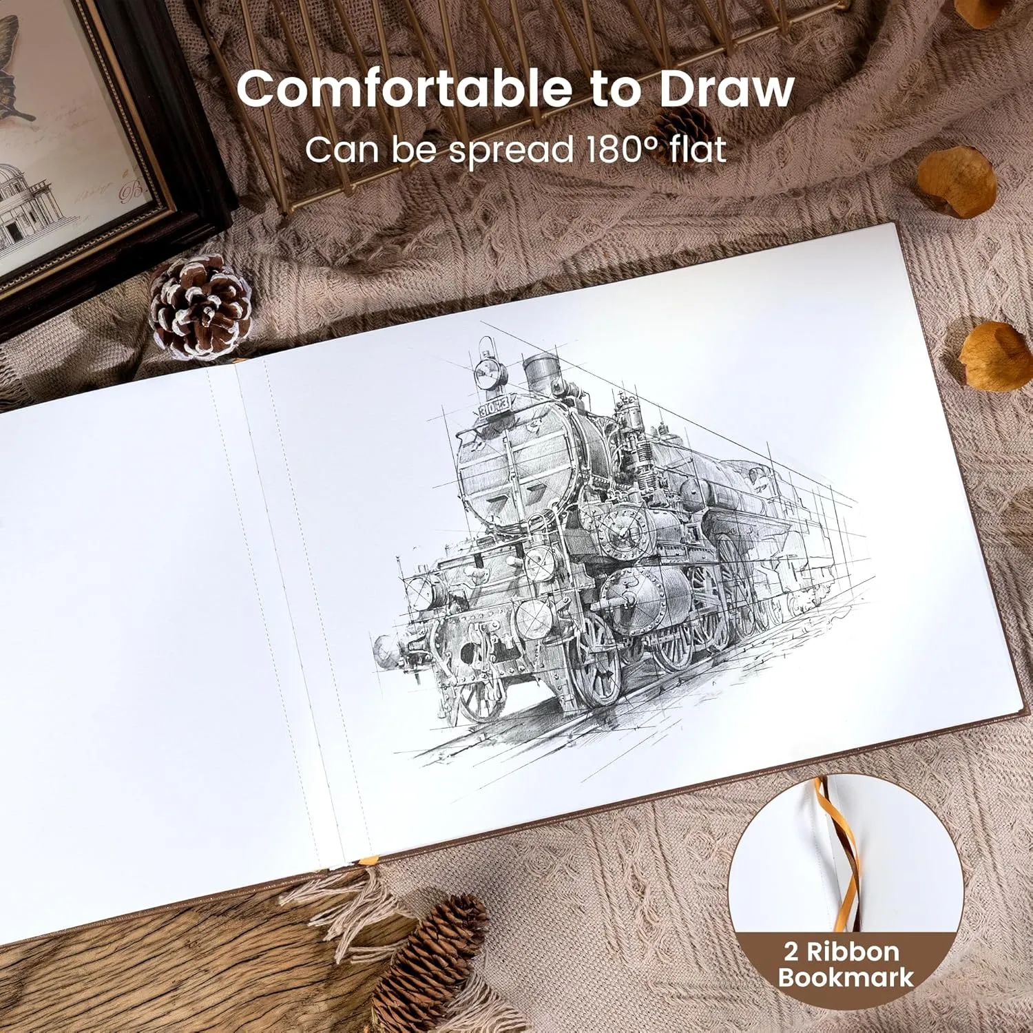 CAGIE Hardcover Sketch Book for Drawing, Art Paper Sketchbook 185 GSM, 11.7" x 8.9" Large Sketchbook with Thick Paper Sketchbook for Artist Drawing, Boxed for Gifts, 60 Sheets, Brown