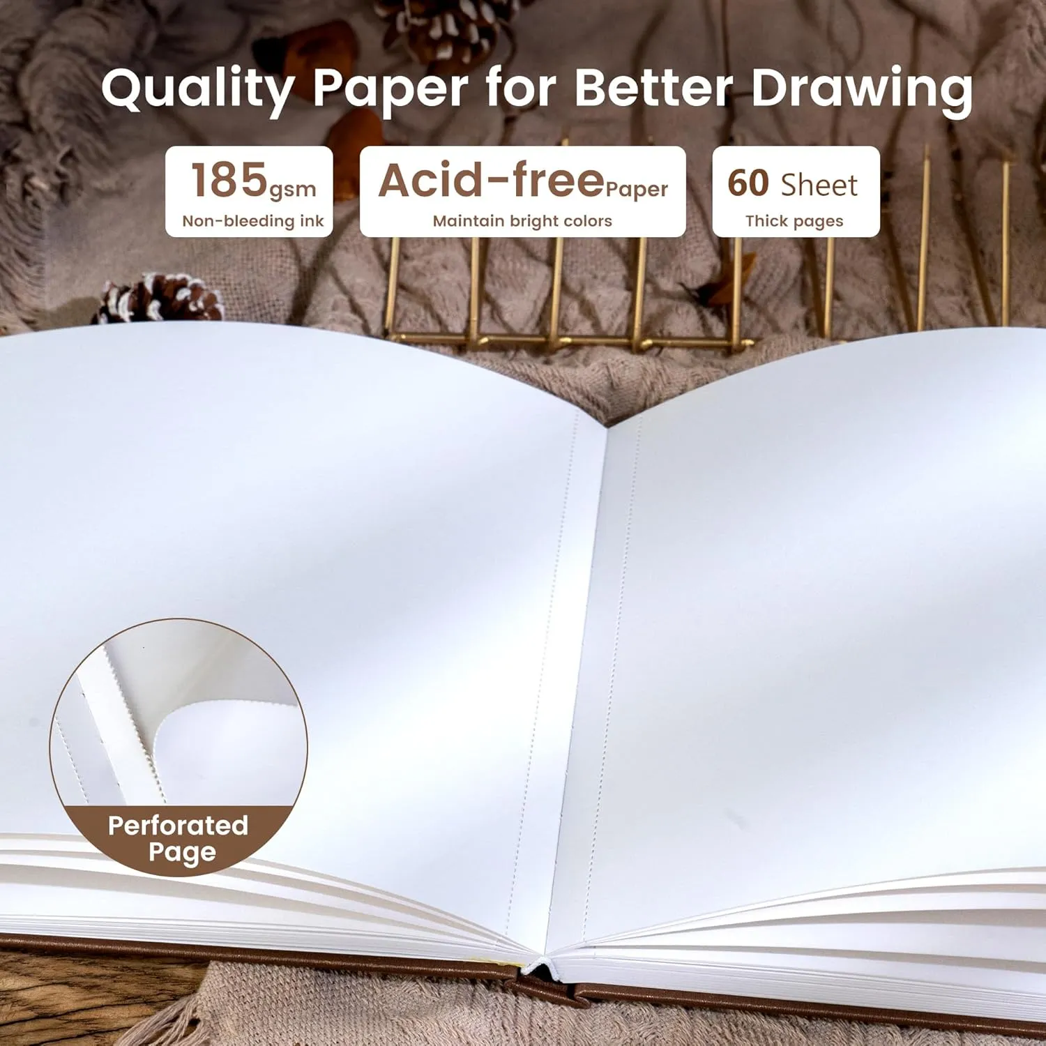 CAGIE Hardcover Sketch Book for Drawing, Art Paper Sketchbook 185 GSM, 11.7" x 8.9" Large Sketchbook with Thick Paper Sketchbook for Artist Drawing, Boxed for Gifts, 60 Sheets, Brown
