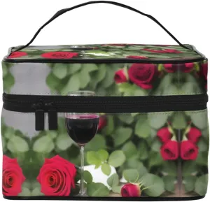 Candles And Red Rose Wine Print Makeup Bag, Travel Makeup Organizer Bag Cosmetic Cases Toiletry Bags For Girl Women Ladies