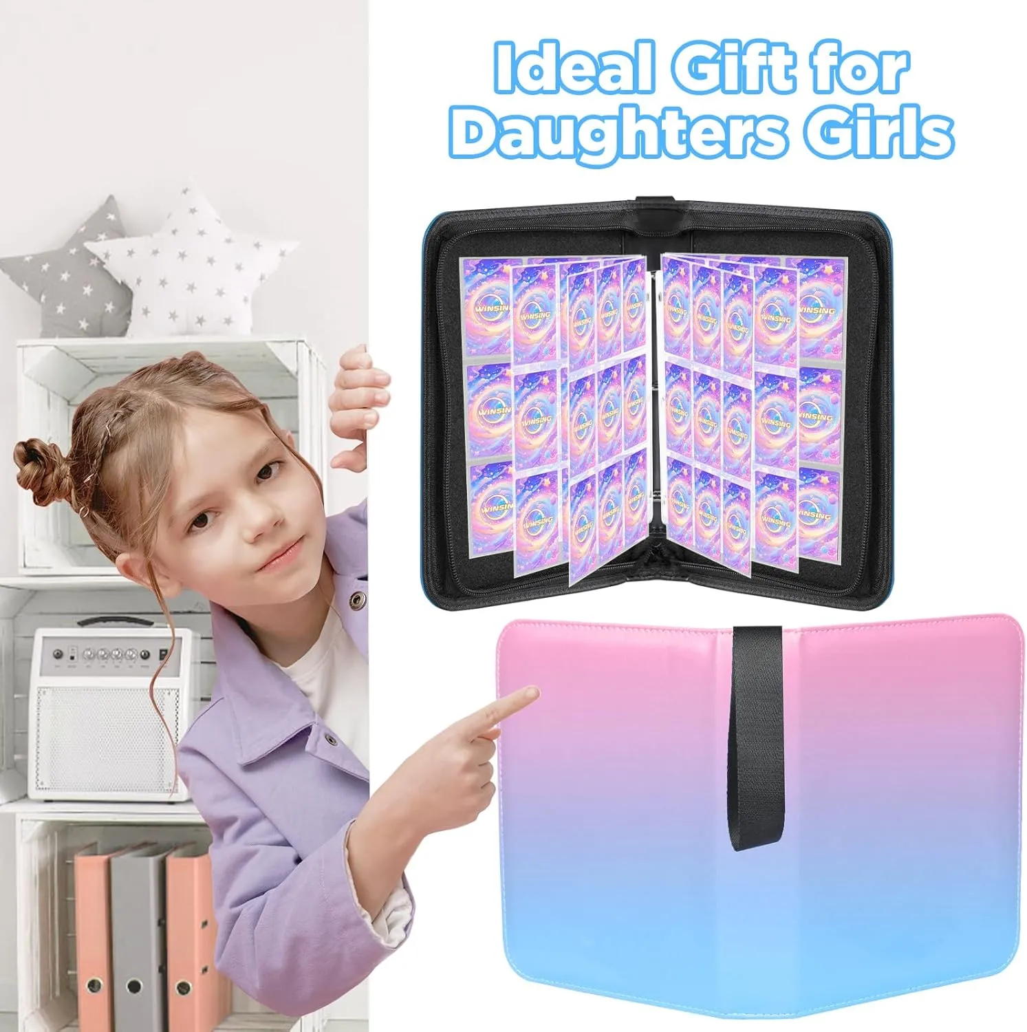 Card Binder 9 Pockets for Girls, Trading Card Binder 900 Pockets, Pink Card Holder Album Book with Removable 50 Sheets For MTG, Kpop Photocard, Sports Card