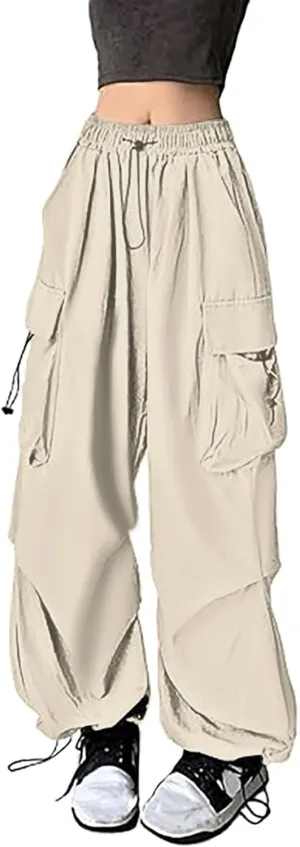 Cargo Pants Women Y2K Baggy Parachute Drawstring Slacks High Rise Sweatpants Wide Leg Casual Pants with Pockets