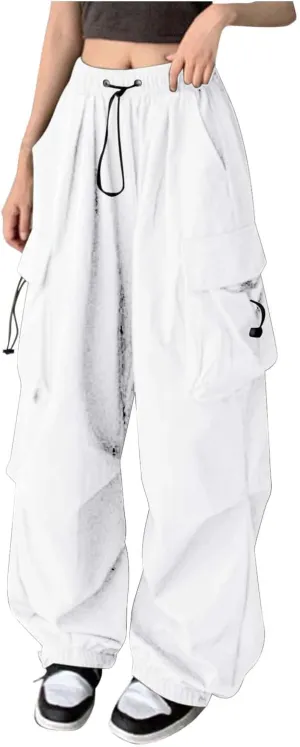 Cargo Pants Women Y2K Baggy Summer Casual Slacks Drawstring Pants High Rise Sweatpants Wide Leg Trousers with Pockets
