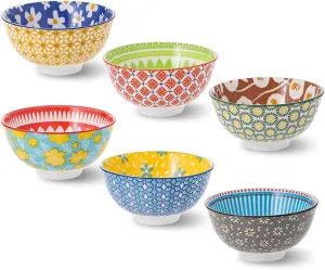 Ceramic Bowl Set Small Bowls - Porcelain Dessert Bowls 10 oz - 6 Little Bowl for Rice | Soup | Snack | Side Dishes | Yogurt | Ice Cream - Coloful Cute Bowl Sets Microwave | Dishwasher Safe - 4.75 Inch