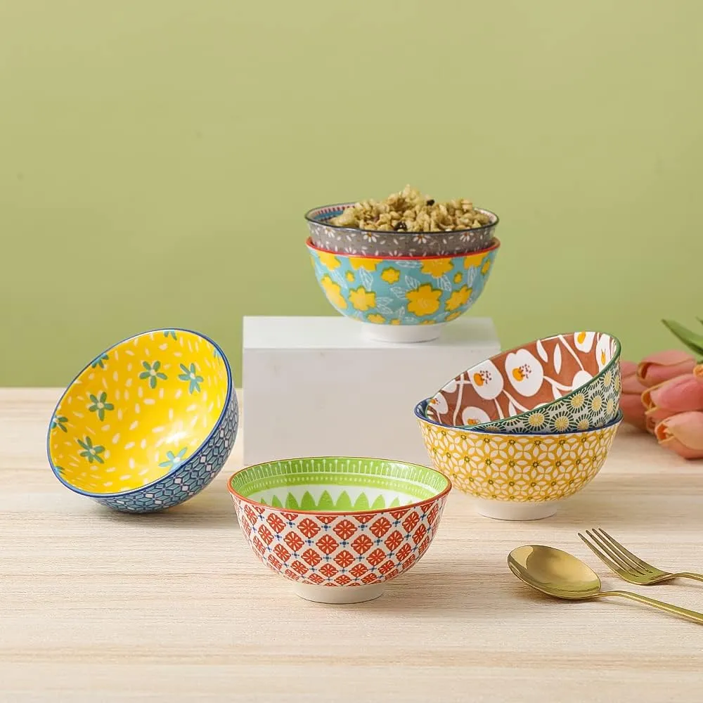 Ceramic Bowl Set Small Bowls - Porcelain Dessert Bowls 10 oz - 6 Little Bowl for Rice | Soup | Snack | Side Dishes | Yogurt | Ice Cream - Coloful Cute Bowl Sets Microwave | Dishwasher Safe - 4.75 Inch