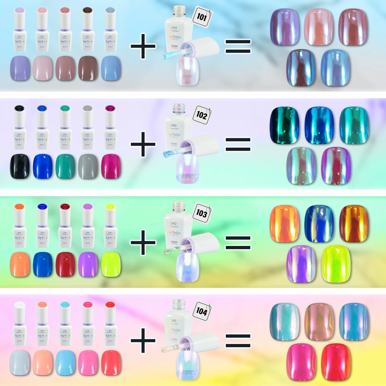 CHARMACY 6PCS Gel Nail Polish Set, Fall Colors: Orange, Blue, Red, Neon Yellow, Magic Aurora Chameleon Mirror Effect, Home Salon Gel Manicure Kit