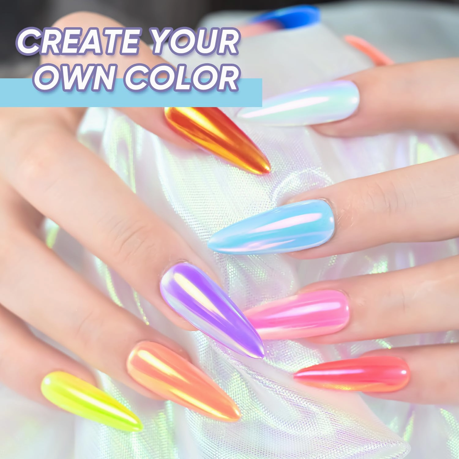 CHARMACY 6PCS Gel Nail Polish Set, Fall Colors: Orange, Blue, Red, Neon Yellow, Magic Aurora Chameleon Mirror Effect, Home Salon Gel Manicure Kit