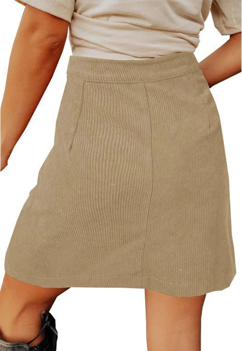 CHARTOU Women Corduroy Skirt Suede Pencil Skirt Office High Waist Button Bodycon Skirt Knee Length