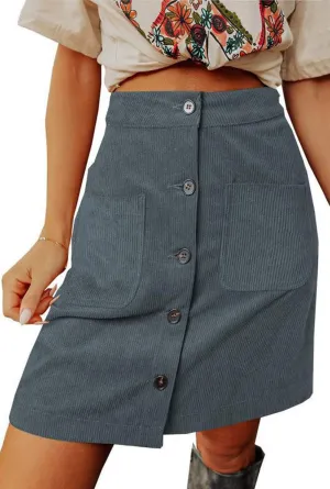 CHARTOU Women Corduroy Skirt Suede Pencil Skirt Office High Waist Button Bodycon Skirt Knee Length