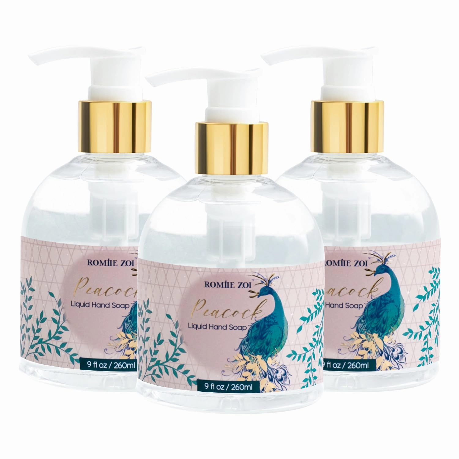 Christmas Liquid Hand Soap with Gift Box - Peacock, Infused with Blue Lotus Aroma - - 260ml/ 9 fl.oz（Pack of 3）