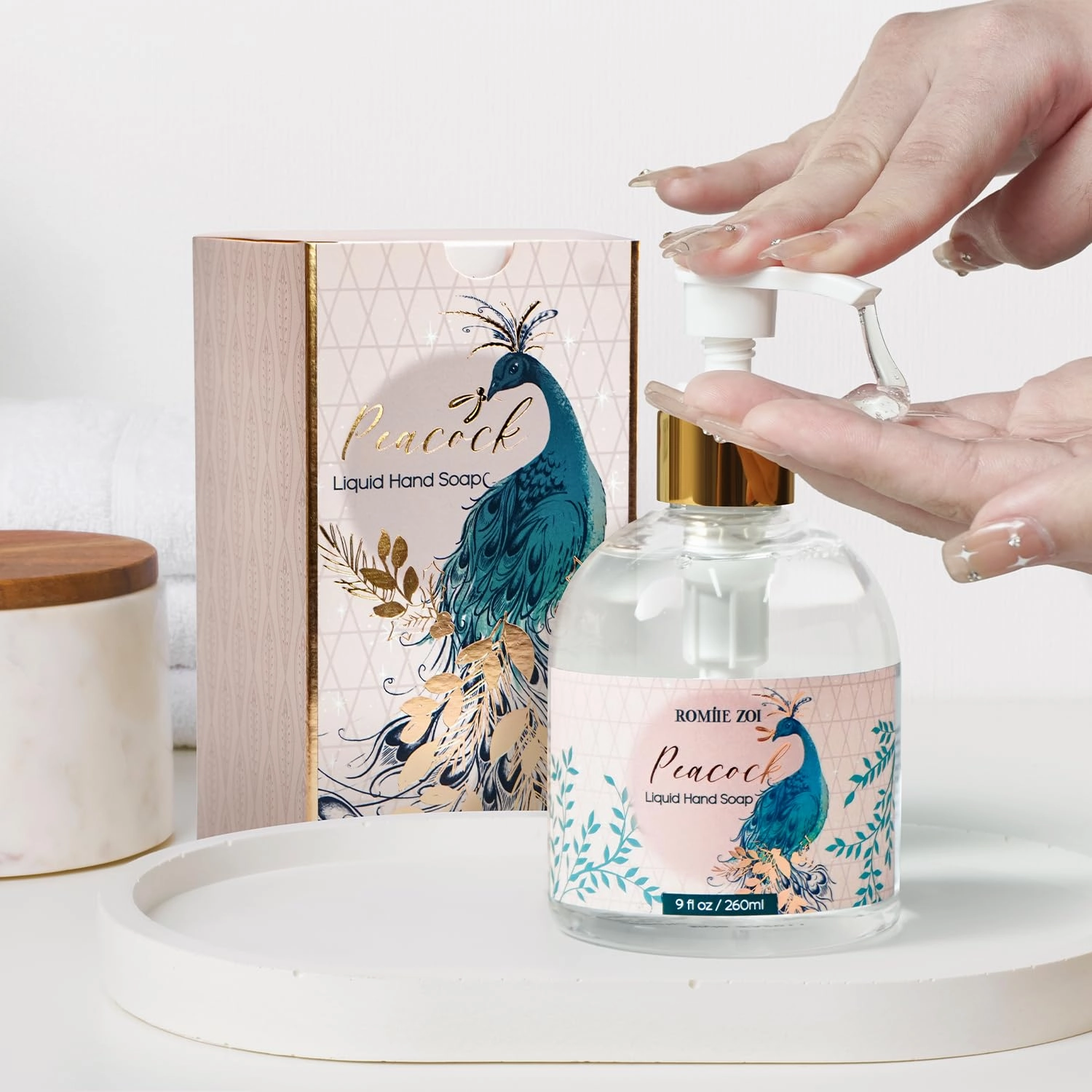 Christmas Liquid Hand Soap with Gift Box - Peacock, Infused with Blue Lotus Aroma - - 260ml/ 9 fl.oz（Pack of 3）