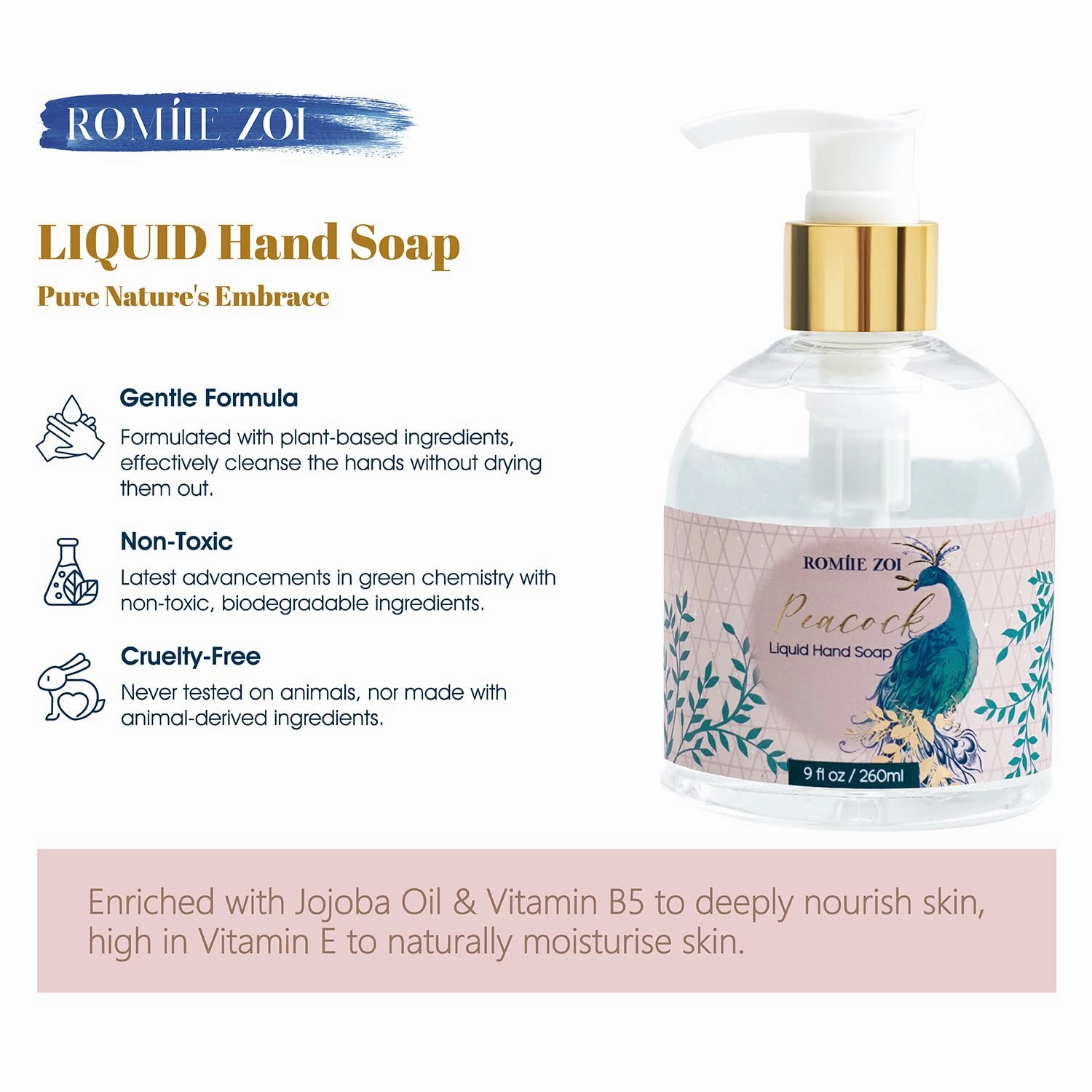 Christmas Liquid Hand Soap with Gift Box - Peacock, Infused with Blue Lotus Aroma - - 260ml/ 9 fl.oz（Pack of 3）