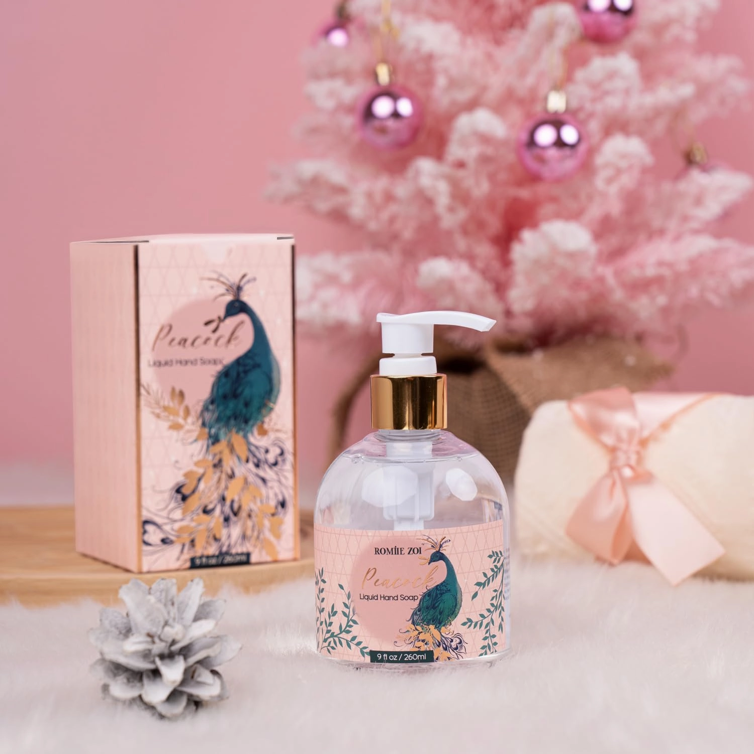 Christmas Liquid Hand Soap with Gift Box - Peacock, Infused with Blue Lotus Aroma - - 260ml/ 9 fl.oz（Pack of 3）