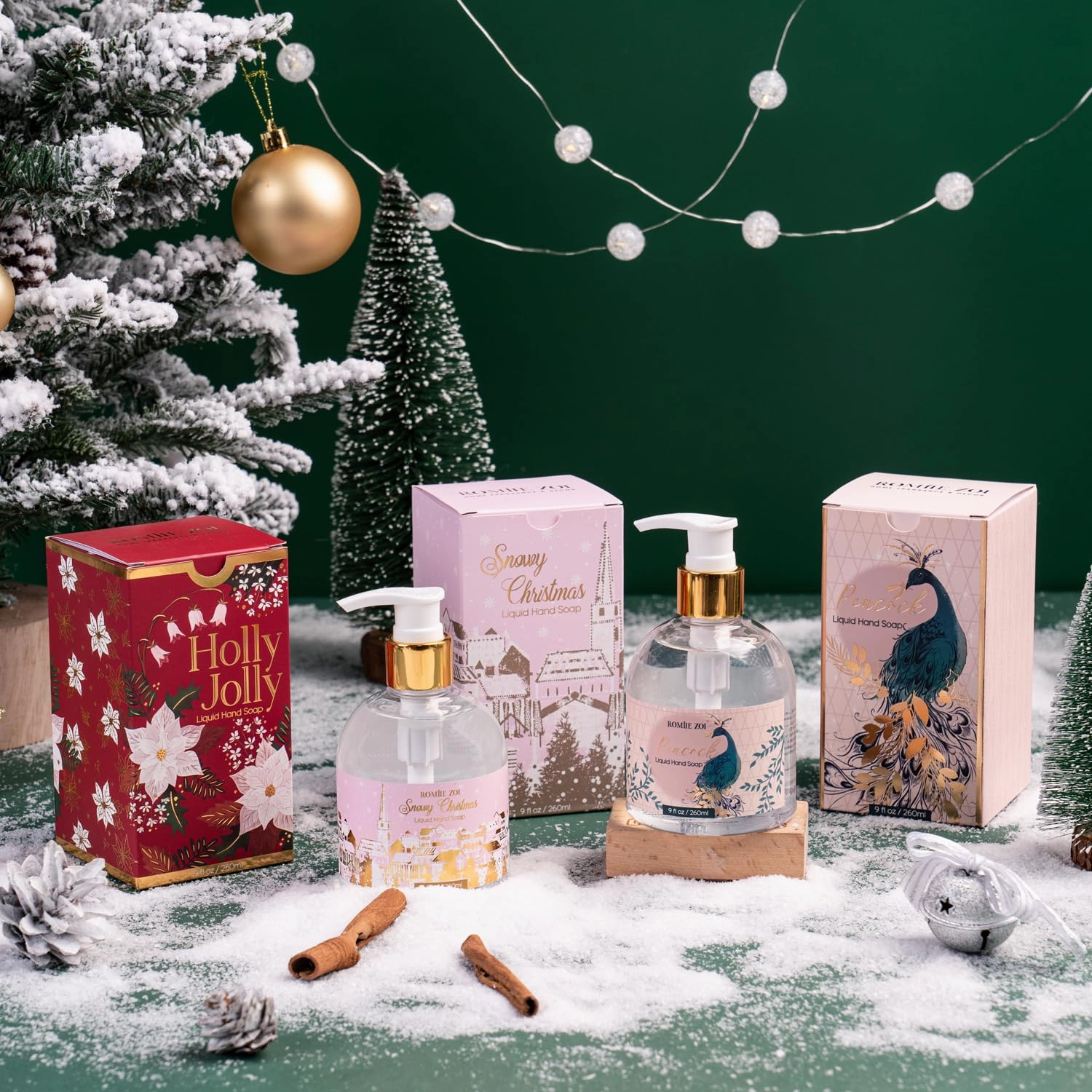 Christmas Liquid Hand Soap with Gift Box - Peacock, Infused with Blue Lotus Aroma - - 260ml/ 9 fl.oz（Pack of 3）
