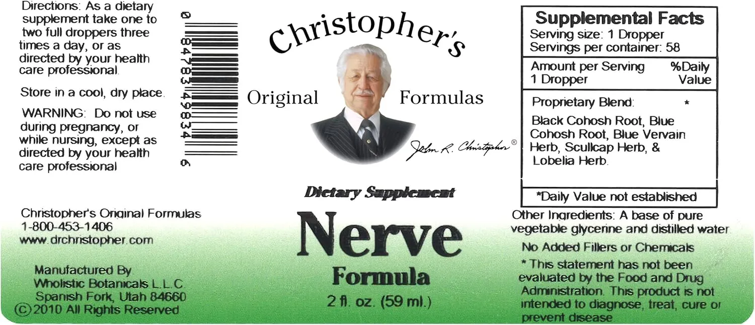 Christopher's Original Formulas Nerve Formula, Natural Herbal Supplement, 2 oz
