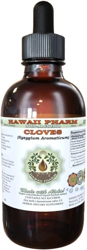 Cloves Alcohol-Free Liquid Extract, Organic Cloves (Syzygium Aromaticum) Dried Flower Buds Glycerite Hawaii Pharm Natural Herbal Supplement 2 oz