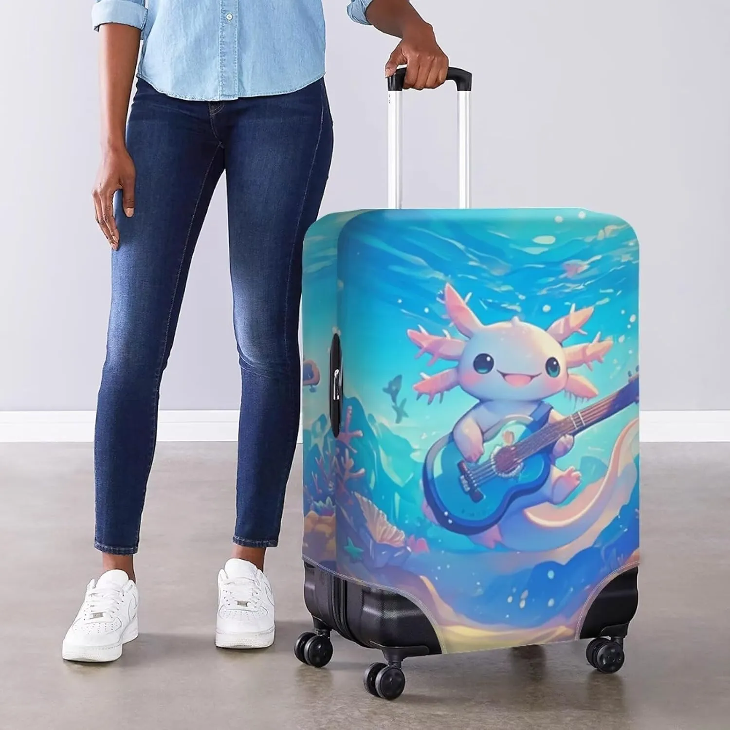 COEQINE Carry On Luggages Case Protector 26 28 Inch Blue Axolotl Carry On Luggage Transparent Cover Stretchy for Women Men Travel