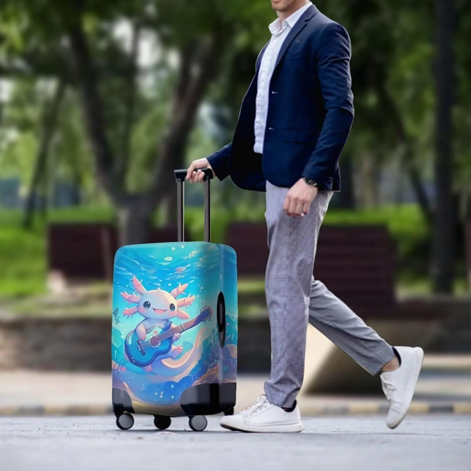 COEQINE Carry On Luggages Case Protector 26 28 Inch Blue Axolotl Carry On Luggage Transparent Cover Stretchy for Women Men Travel