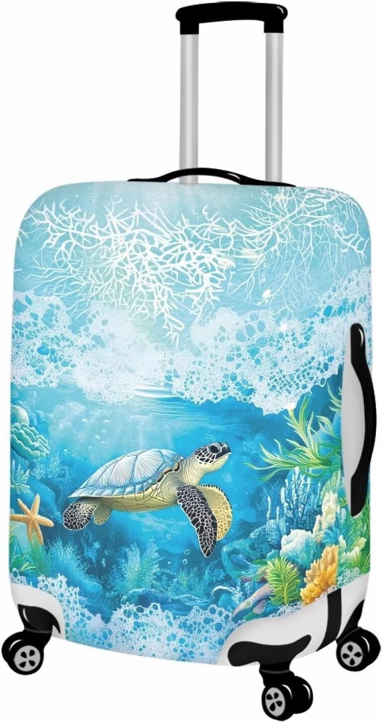 COEQINE Luggage Protector Suitcase Cover Cary On Suitcase Covers for Luggage Travel Stretchy Washable Travel Accessories Blue Ocean Sea Turtle Starfish Print