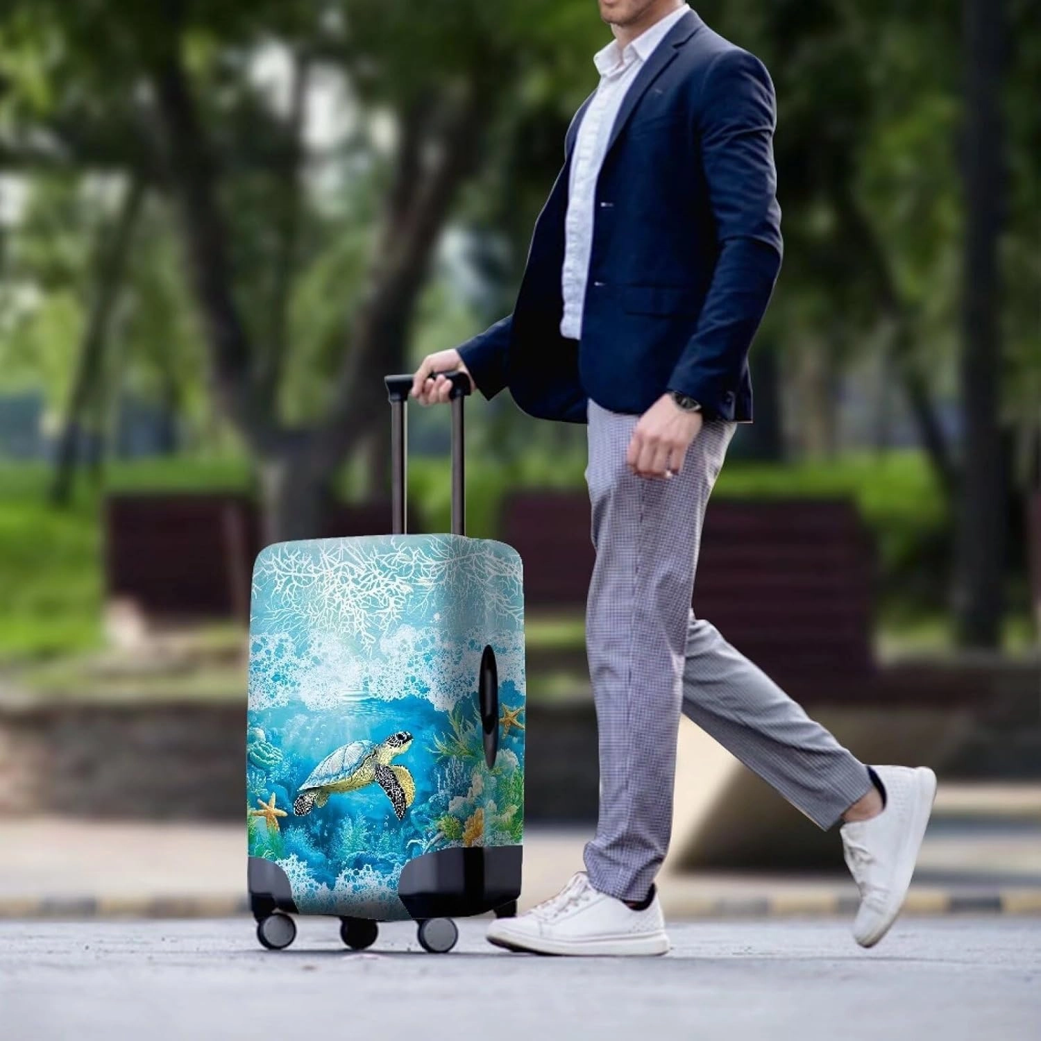 COEQINE Luggage Protector Suitcase Cover Cary On Suitcase Covers for Luggage Travel Stretchy Washable Travel Accessories Blue Ocean Sea Turtle Starfish Print