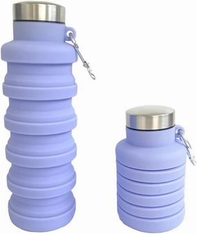 Collapsible Water Bottle with Handle, Silicone Travel Bottle, Blue (Carabiner, Purple)