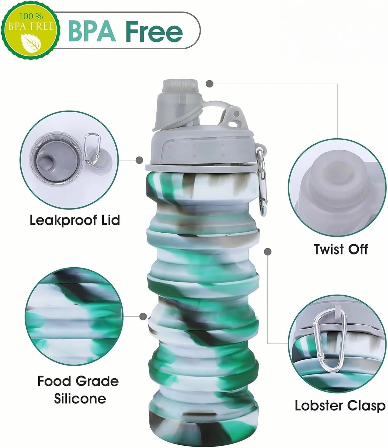 Collapsible Water Bottles Travel Water Bottle Sports Portable Sport Water Bottle Reusable Water Bottles Comes with Mountaineering Buckle(Purple)