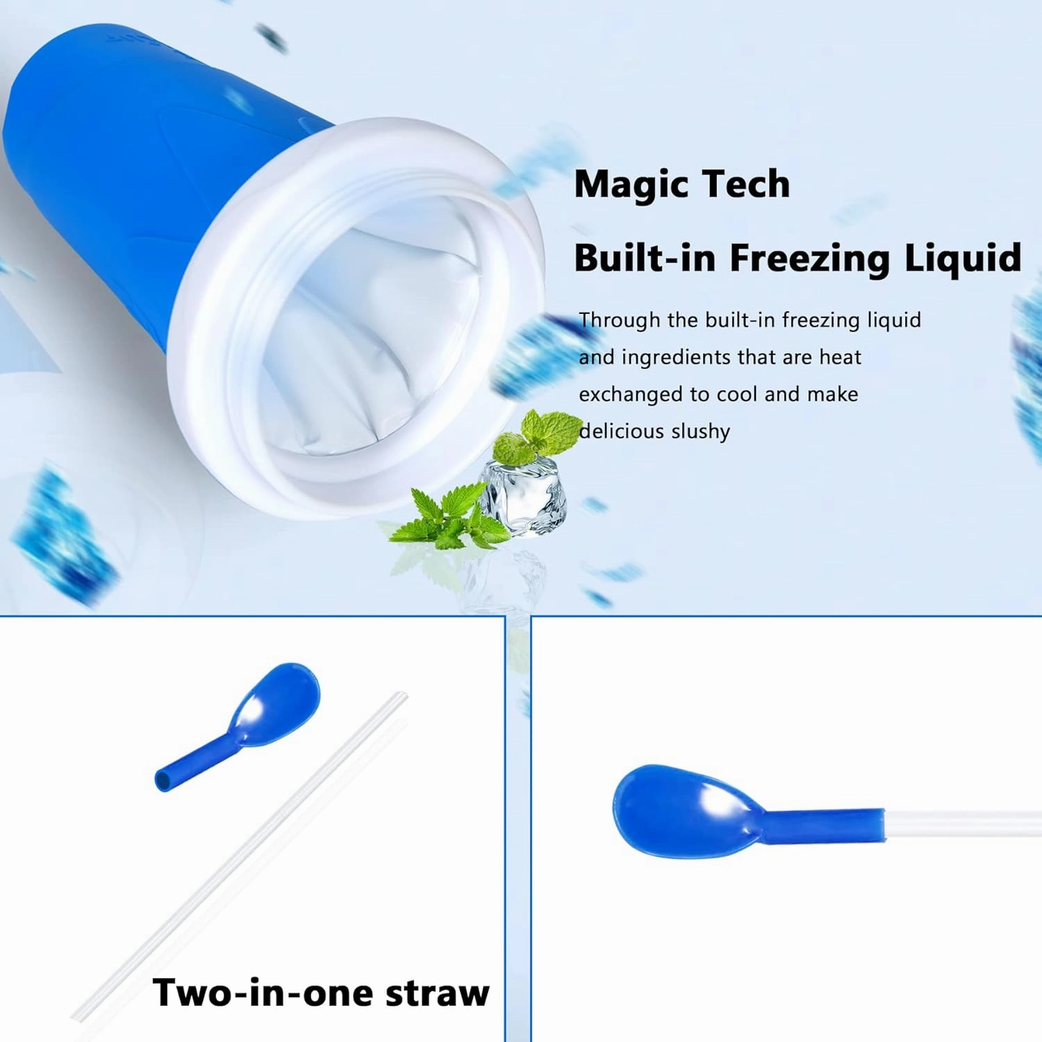 Color Land Slushy Cup, TIK TOK Slushie Maker Cup Frozen Magic Squeeze Cup, Ice Cream Maker Cup, Cool Stuff Trending Tiktok Items Homemade DIY Cool Gadgets with Lid & Straw (350ML, BLUE)