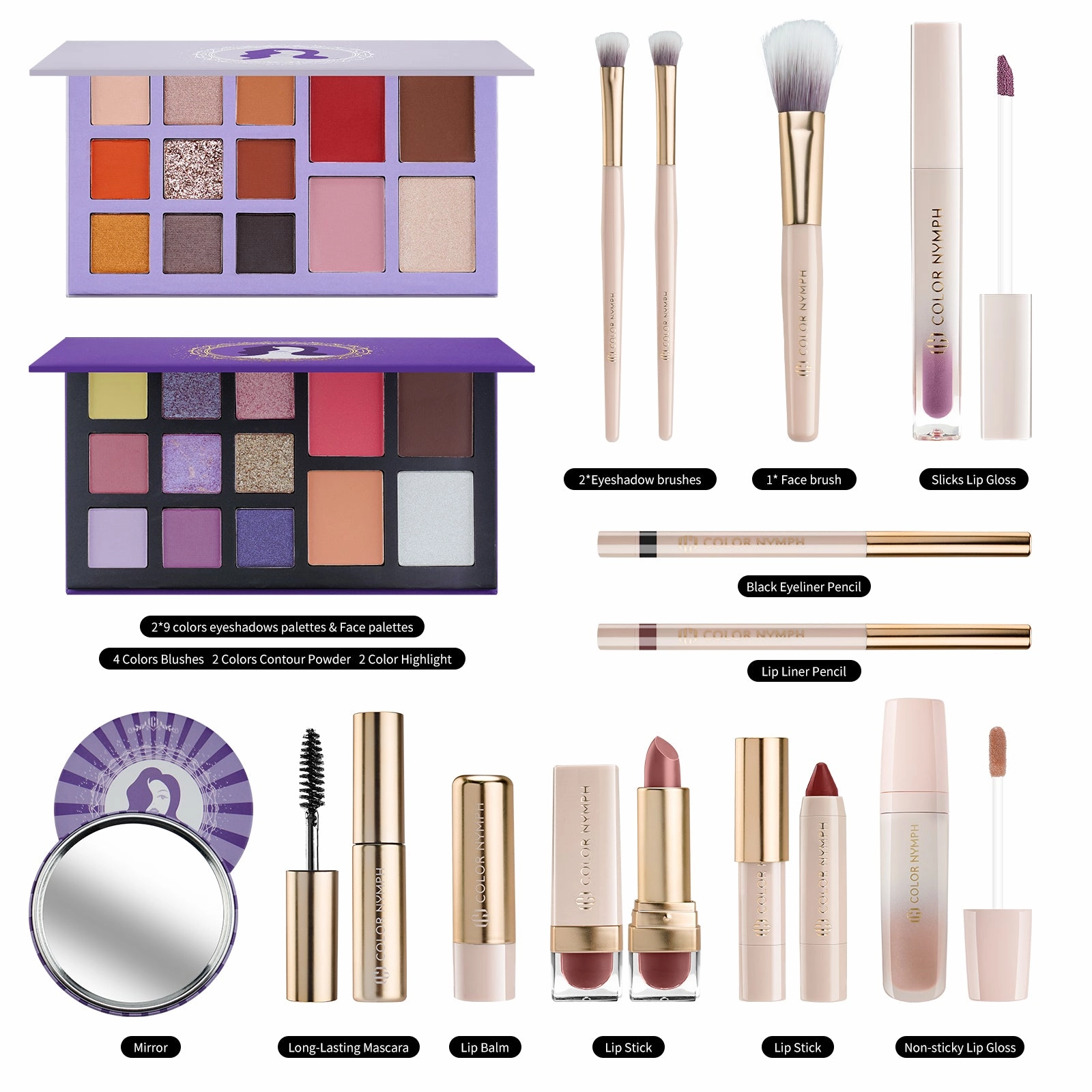 Color Nymph Beginner Makeup Set for Teens, Professional Cosmetic Set for Women