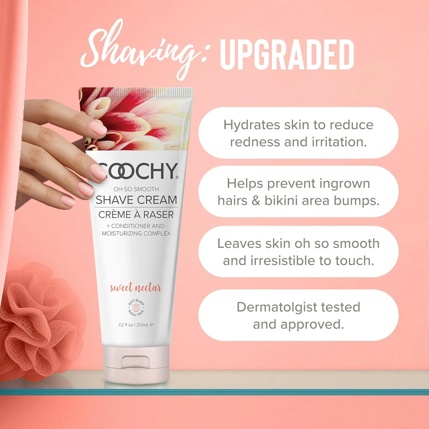 Coochy Intimate Shaving Cream | Shave Conditioner & Moisturizer for Face & Body | Ideal for Sensitive Skin Care, Anti-Bump | Sweet Nectar, 7.2 oz