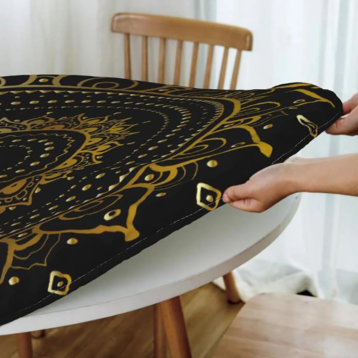 Coral Cream Elastic Edged Polyester Fitted Table Cover Breakfast Fast Food Dessert Donuts Art for Dining Tables,Buffet Parties and Camping Fit for 40"-43" Diameter Table Food Decor