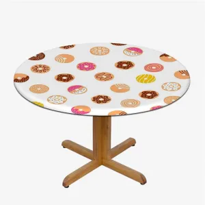 Coral Cream Elastic Edged Polyester Fitted Table Cover Breakfast Fast Food Dessert Donuts Art for Dining Tables,Buffet Parties and Camping Fit for 40"-43" Diameter Table Food Decor