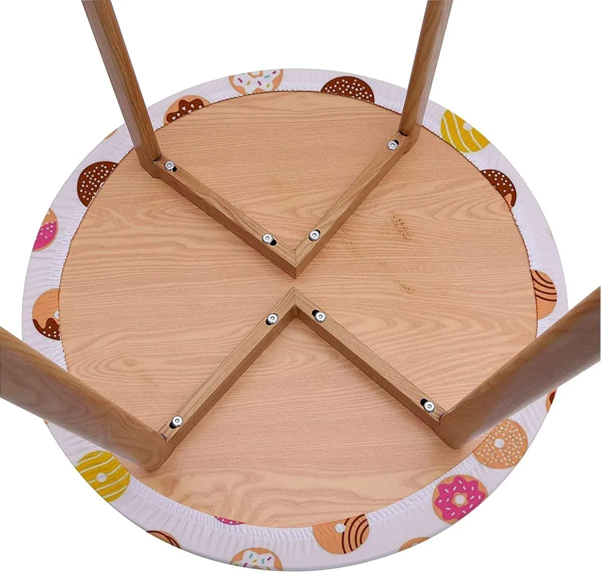 Coral Cream Elastic Edged Polyester Fitted Table Cover Breakfast Fast Food Dessert Donuts Art for Dining Tables,Buffet Parties and Camping Fit for 40"-43" Diameter Table Food Decor