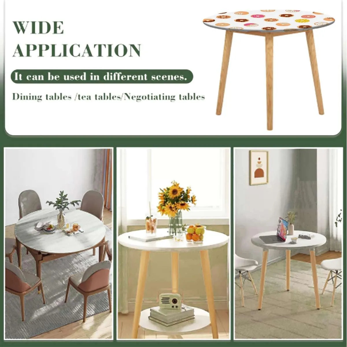 Coral Cream Elastic Edged Polyester Fitted Table Cover Breakfast Fast Food Dessert Donuts Art for Dining Tables,Buffet Parties and Camping Fit for 40"-43" Diameter Table Food Decor