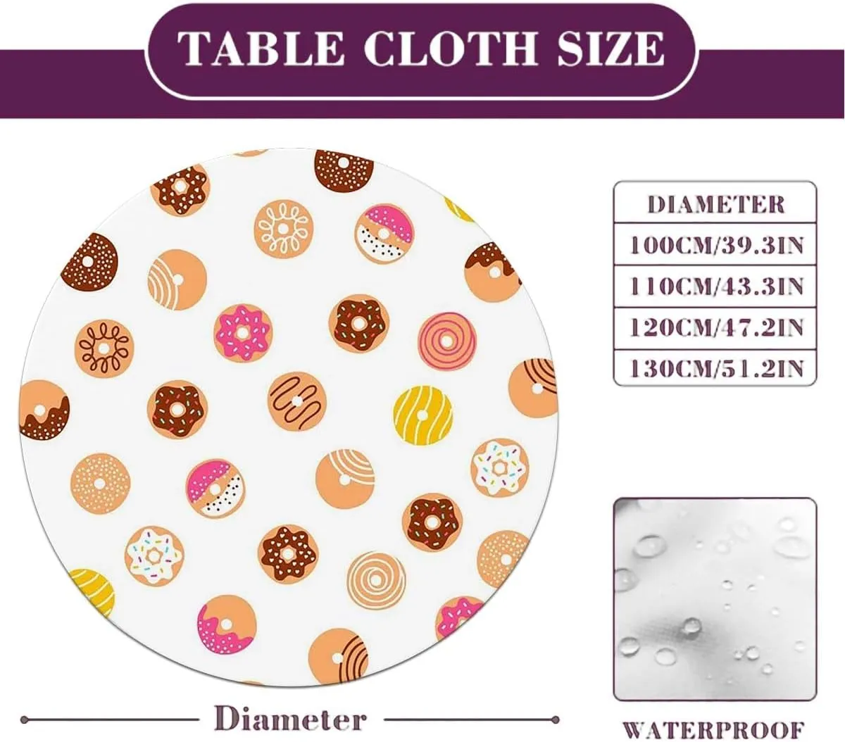 Coral Cream Elastic Edged Polyester Fitted Table Cover Breakfast Fast Food Dessert Donuts Art for Dining Tables,Buffet Parties and Camping Fit for 40"-43" Diameter Table Food Decor