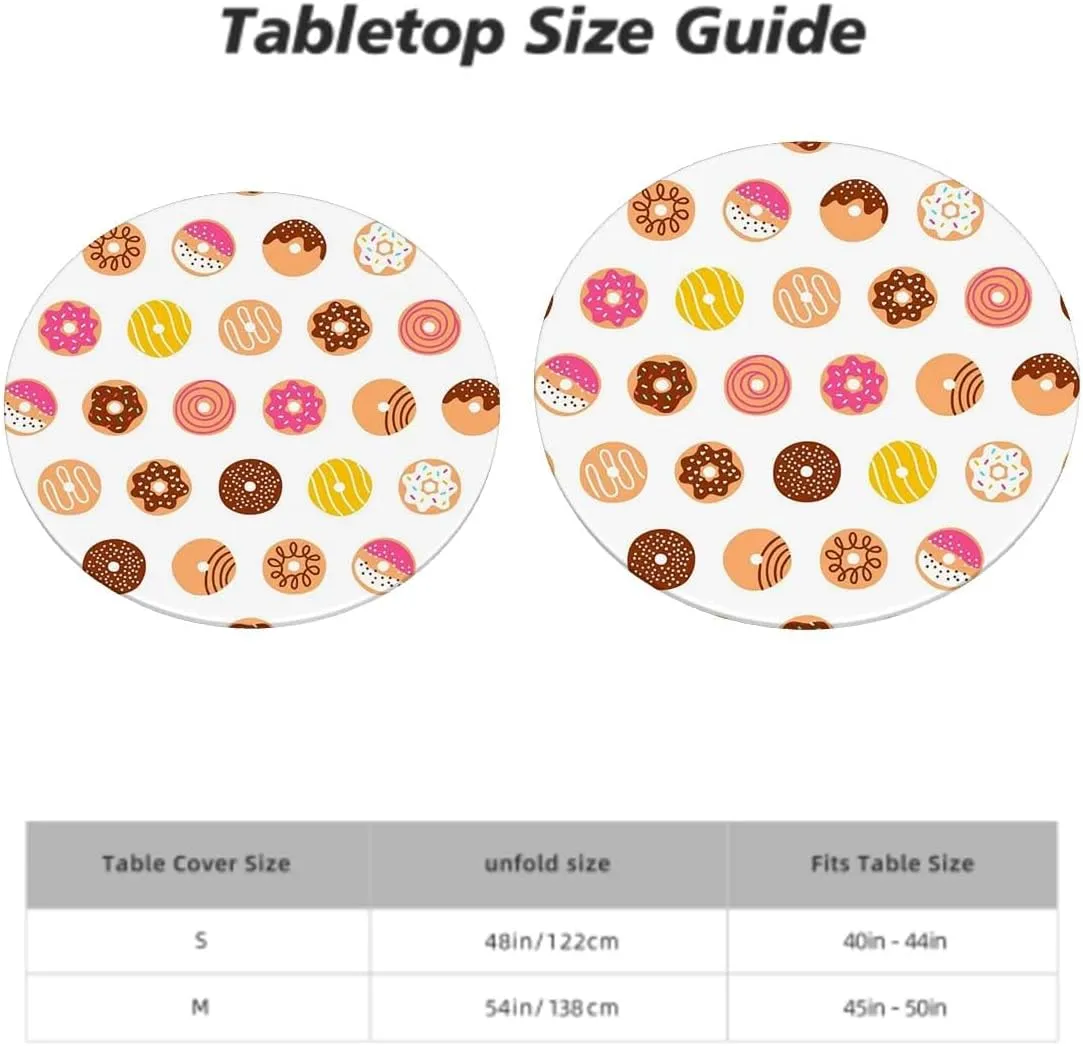 Coral Cream Tablecloth Overlay for Round Tables Breakfast Fast Food Dessert Donuts Art Elastic Edge Waterproof Table Cover Table Cloth for Round Table Food Decor Fits up 45"-50" Diameter Tables