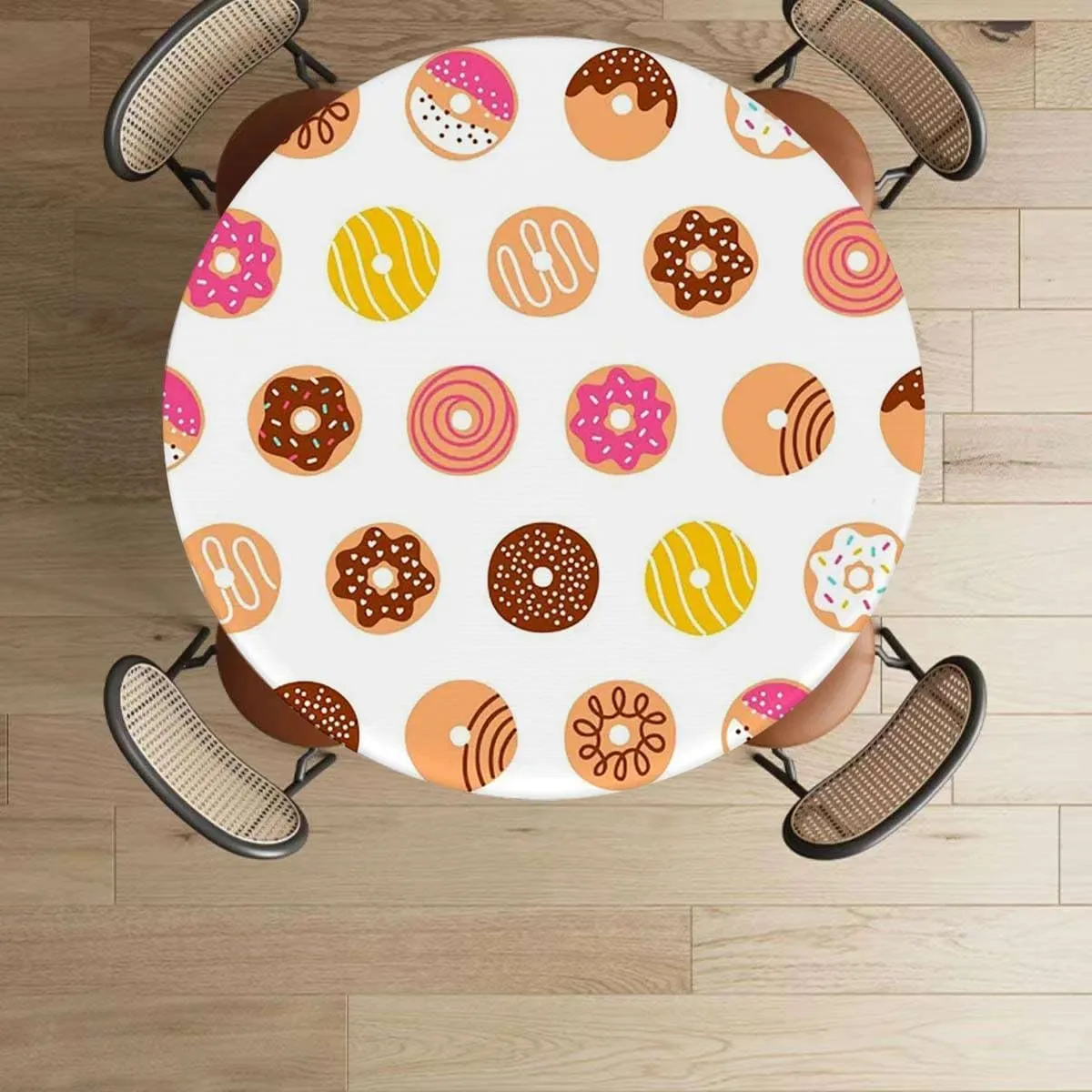 Coral Cream Tablecloth Overlay for Round Tables Breakfast Fast Food Dessert Donuts Art Elastic Edge Waterproof Table Cover Table Cloth for Round Table Food Decor Fits up 45"-50" Diameter Tables