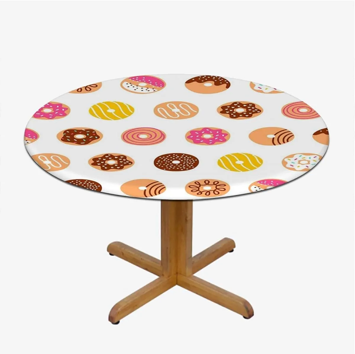 Coral Cream Tablecloth Overlay for Round Tables Breakfast Fast Food Dessert Donuts Art Elastic Edge Waterproof Table Cover Table Cloth for Round Table Food Decor Fits up 45"-50" Diameter Tables