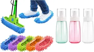Cosywell Mop Slippers Shoes Cover Dust Duster Slippers 10 PCS 5 Pairs Fine Mist Spray Bottle 3.4oz/ 100ml Refillable Travel Containers for Lotion