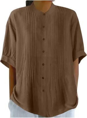 Cotton Tops for Women Loose Fit Button Down Blouses Boho Summer Shirt Dressy Casual 2024 Trendy Outfits