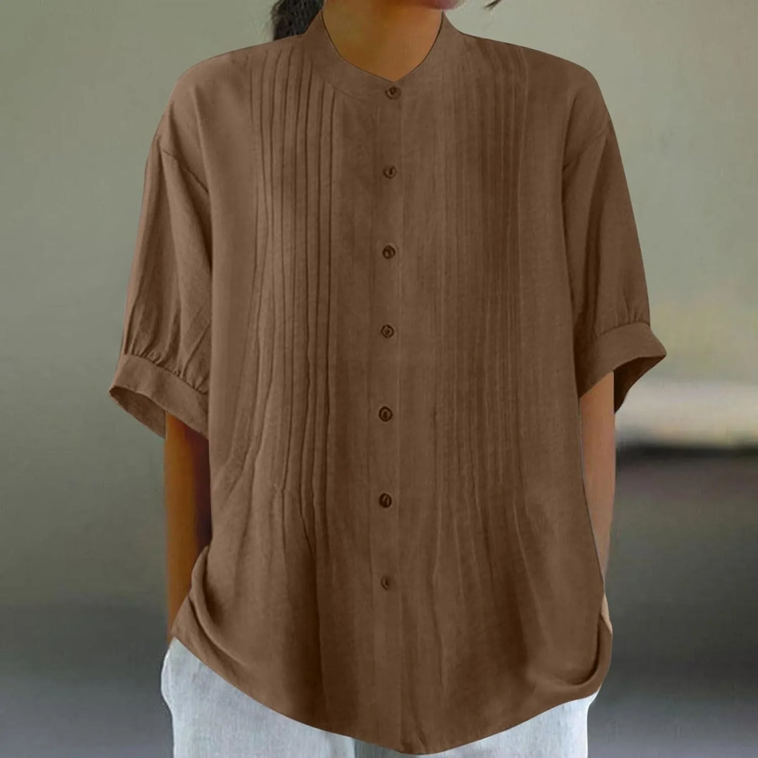 Cotton Tops for Women Loose Fit Button Down Blouses Boho Summer Shirt Dressy Casual 2024 Trendy Outfits