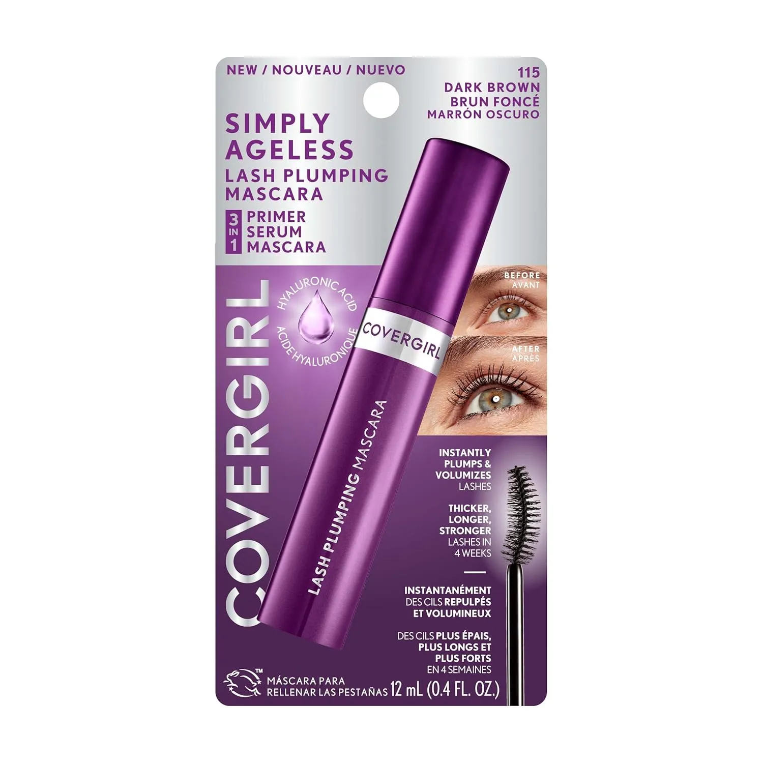 COVERGIRL Simply Ageless Lash Plumping Mascara, Dark Brown, Pack of 1 (Pack of 2)