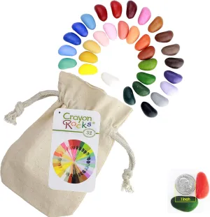 Crayon Rocks, Crayons in a Rock Shape, 32 Count, Tripod Grip Made for Handwriting Development in Kids and Toddlers, Fun & Educational, Creative Activity, Comes in a Muslin Bag - 32 Colors
