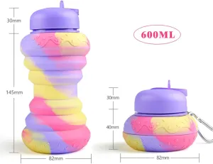 Creative Silicone Water Bottle, Foldable Outdoor Sports Equipment, Portable Water Kettle, Travel Water Bottle(Purple;,600ML)