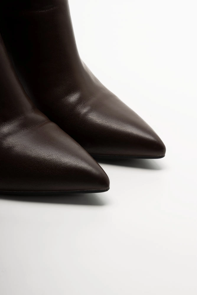 Croc Trim Stiletto Boots Brown