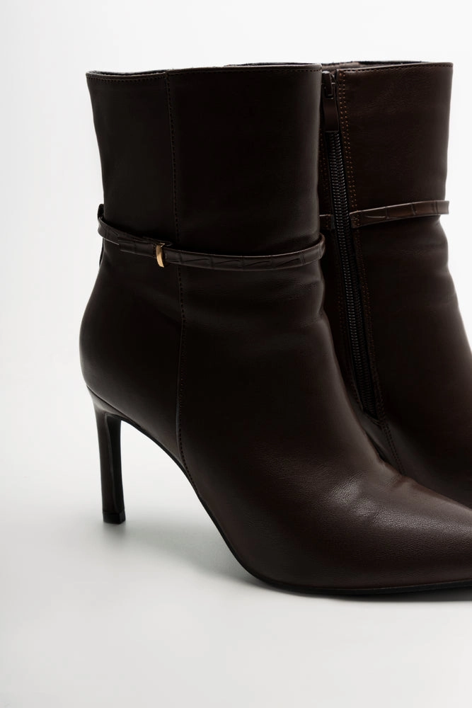 Croc Trim Stiletto Boots Brown