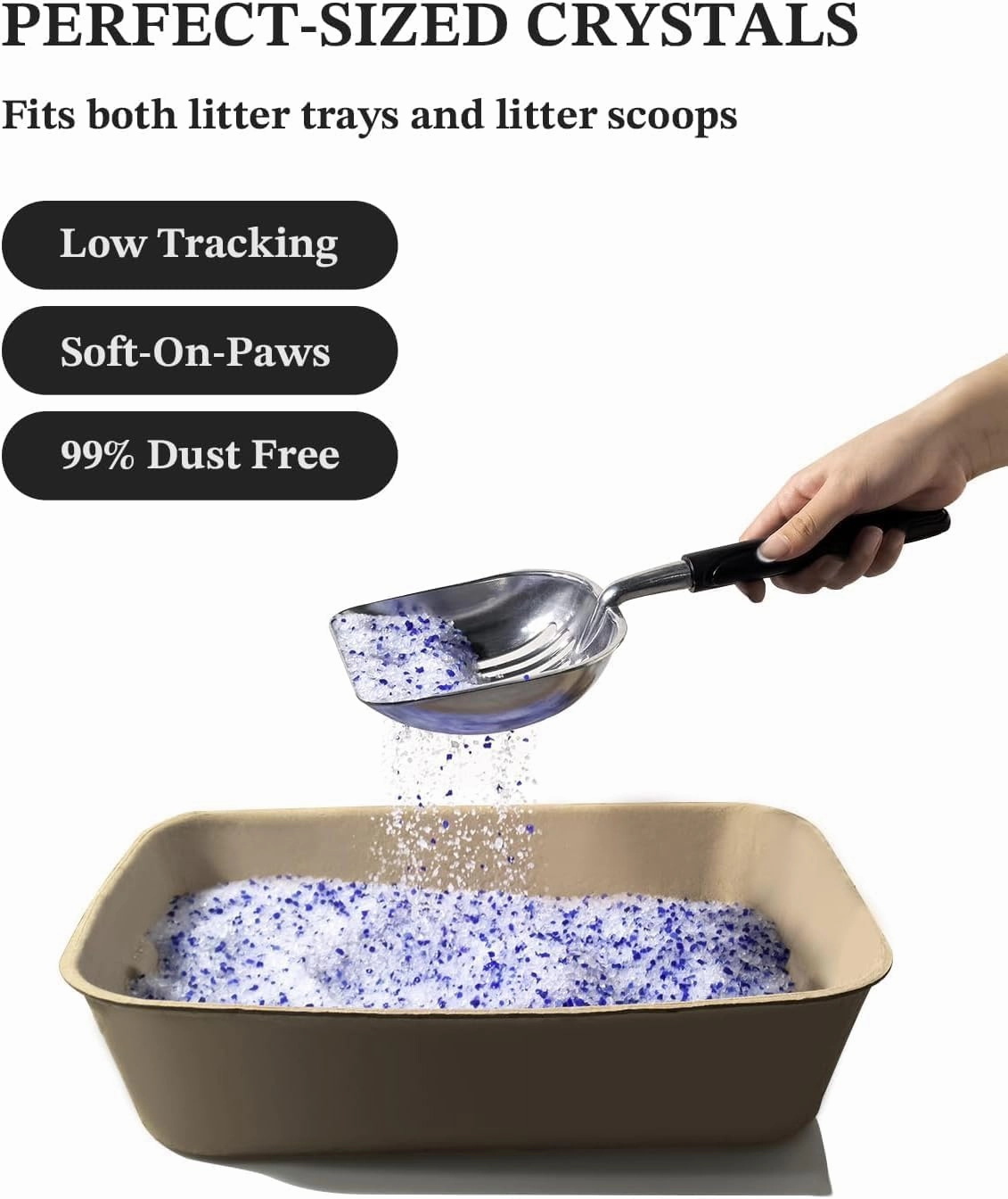 Crystal Cat Litter with Powerful Odor Control, Non-Clumping, Lasts Up to 2 Months, 8.6lb, Rapid Water Absorption, Unscented & Low Tracking Lightweight Blue & White Silica