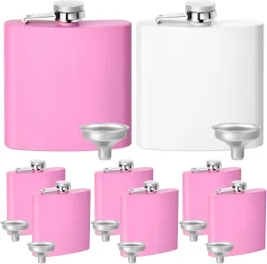 Dandat 8 Sets 6 oz Wedding Hip Flasks for Liquor Bridesmaid Flasks Gift Stainless Steel Leakproof Thin Flasks with Funnel for Bridesmaid Proposal Bachelorette Party Favors (Pink Purple)
