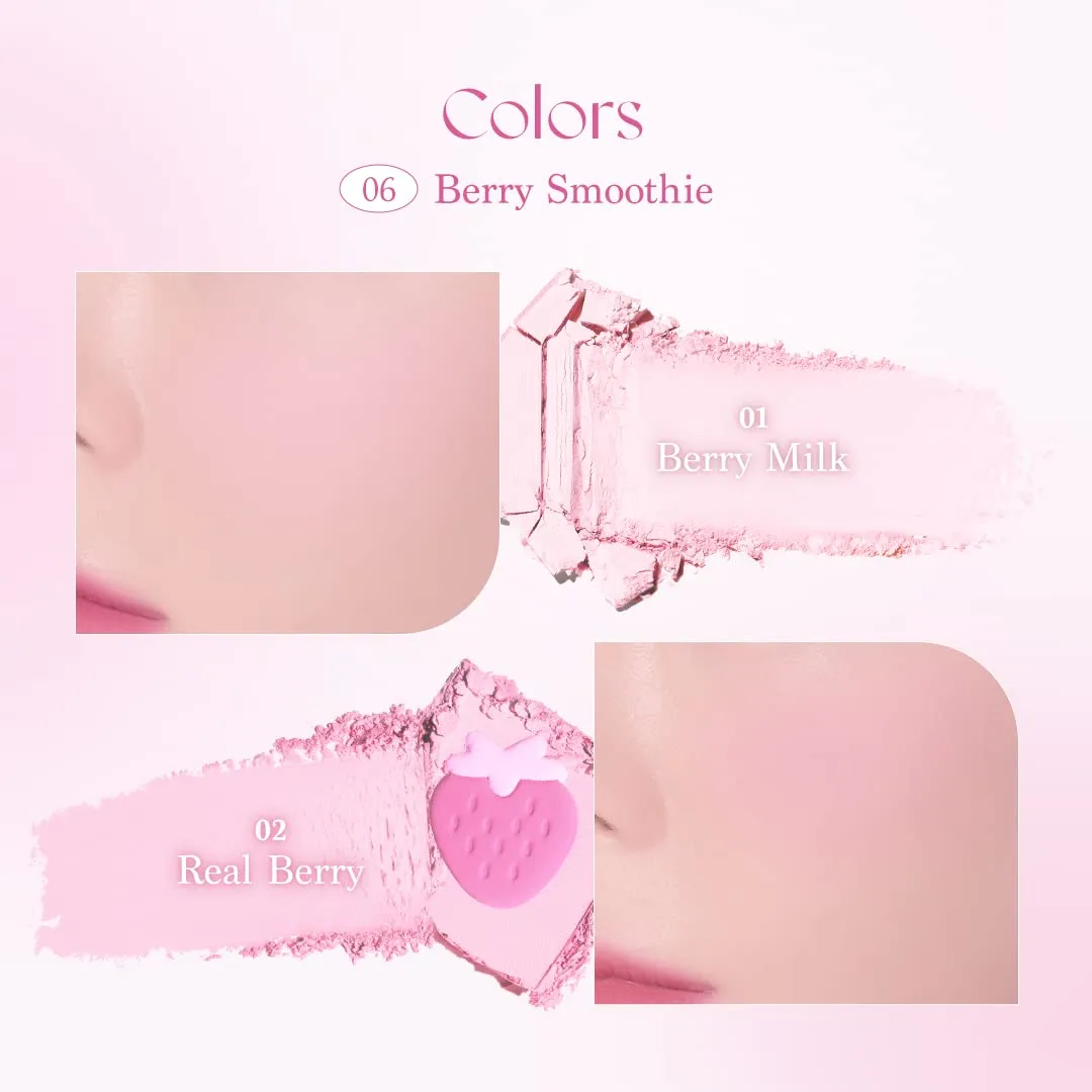 Dasique Blending Mood Cheek #06 Berry Smoothie | 4 Blendable Shades in Lightweight Smooth Powder | Vegan | Pink Blush