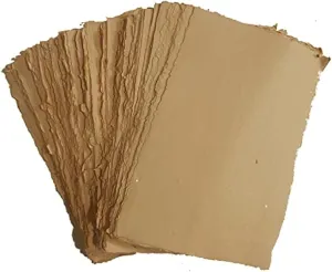 Deckle Papers Handmade Cotton Khdai Paper for Watercolor, Writers, Card Stock Invitations, Crafts -Thick 150 GSM Size-A7 Pack of-50-Brown