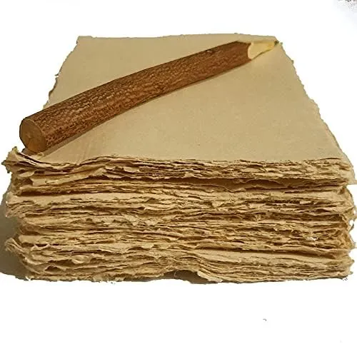 Deckle Papers Handmade Deckle Edge Printer Friendly Blank Paper Mixed Media Loose Leaf Paper -Thick 150 GSM Size-A4 Pack of-50-Brown